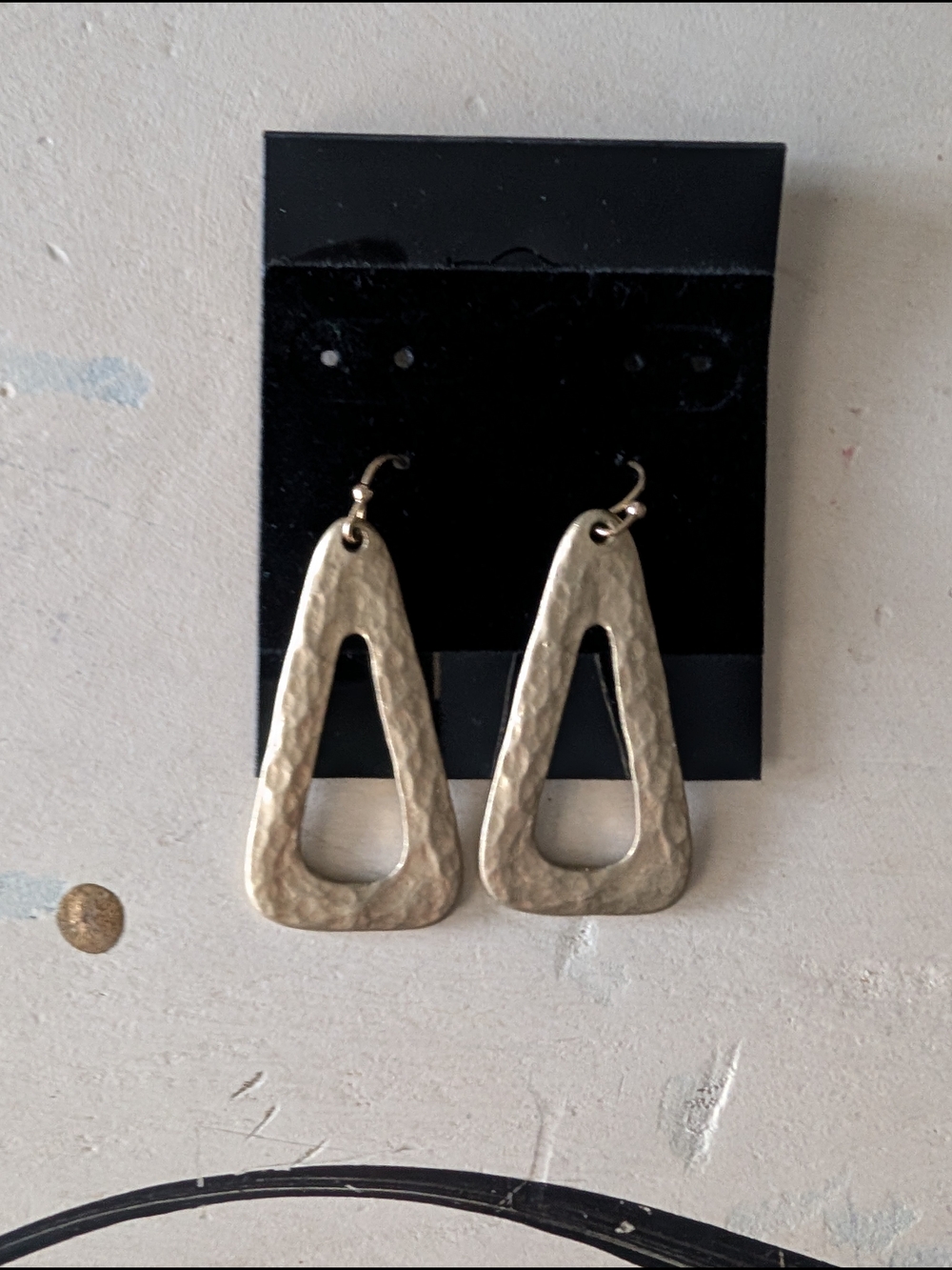 Hammered Open Triangle Gold Drop Earrings